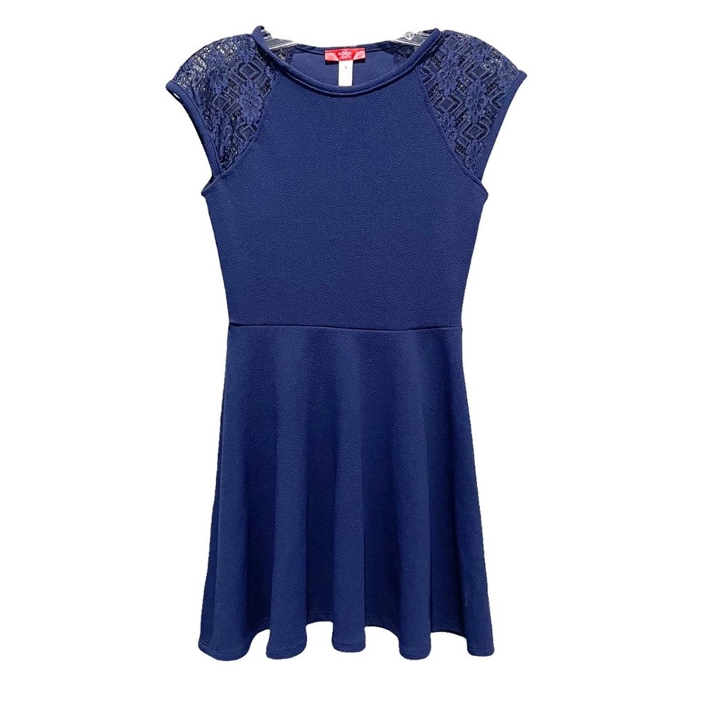 Aqua Fit and Flare Dress Navy Blue Girls Size 14